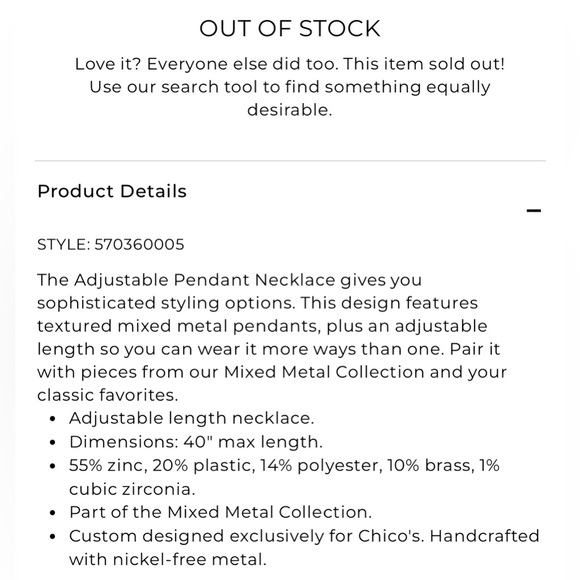 CHICO’S Adjustable Mixed Metals Pendant Necklace • Gold Silver • Shiny Metallic - Picture 9 of 14